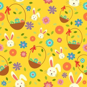 Easter Bunny Eggs and Spring Wallpaper Seamless Pattern Background Stock Illustration