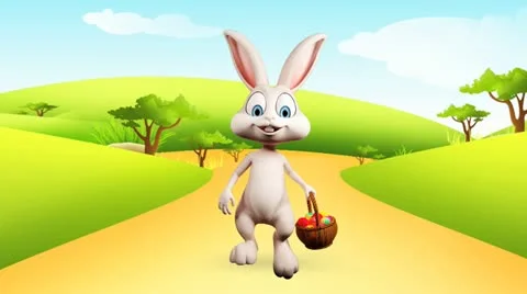 Easter Bunny with a eggs basket and alpha channel Stock Footage 21990285