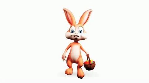 Easter Bunny with a eggs basket and alpha channel Stock Footage 21990748