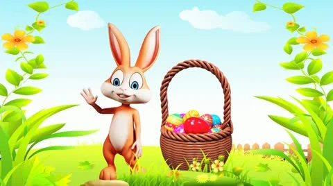 Easter Bunny with a eggs basket Stock Footage 21990749