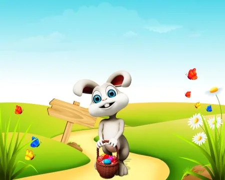 Easter bunny with eggs basket Illustrazione stock