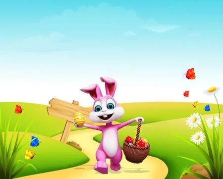 Easter bunny with eggs basket Stock Illustration