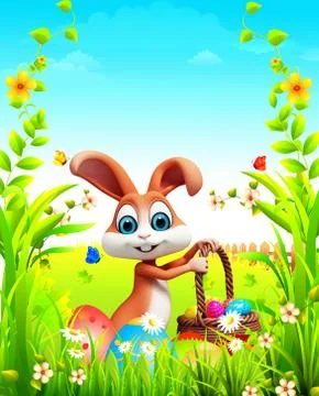 Easter bunny with eggs basket Illustrazione stock