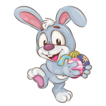 Easter bunny with eggs. Cute image of a Happy Easter Bunny with Painted Egg.. イラスト素材