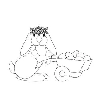 Easter bunny with eggs outline Stock Illustration