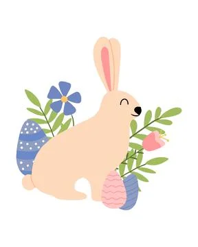 Easter bunny with eggs vector illustration. Stock Illustration