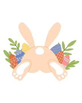 Easter bunny with eggs vector illustration. Stock Illustration