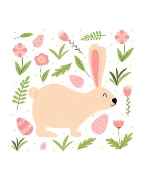Easter bunny with eggs vector illustration. Stock Illustration