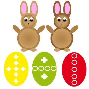 Easter bunny with eggs on white background Stock Illustration