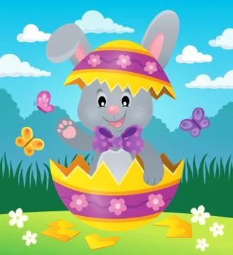 Easter bunny in eggshell theme image Stock Illustration