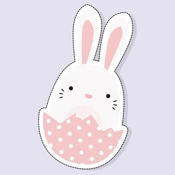 Easter Bunny in an eggshell. Vector sticker for Easter Stock Illustration