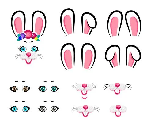 Easter bunny face maker. Easter bunny creator. cartoon vector illustration 库存插图