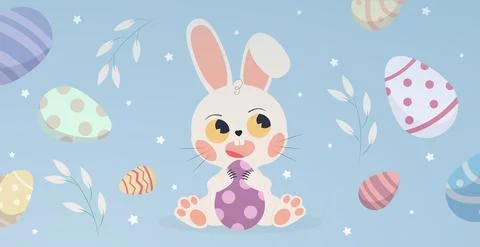 Easter Bunny on a festive panoramic background, card, banner, poster - Vector 库存插图