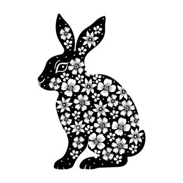 Easter bunny with floral pattern. Bunny design element, Cute animal silhouett Stock Illustration