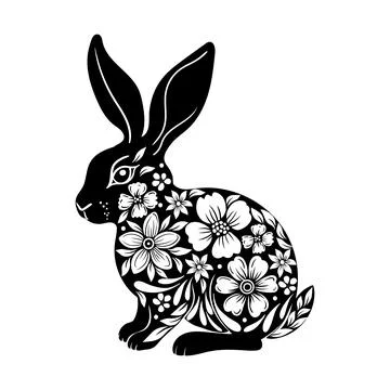 Easter bunny with floral pattern. Illustration for postcard, poster, sticke.. Stock Illustration