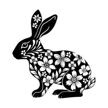 Easter bunny with floral pattern. Illustration for postcard, poster, sticke.. Illustrazione stock