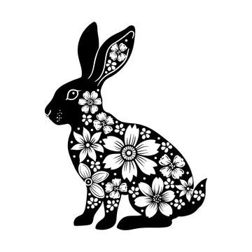 Easter bunny with floral pattern. Rabbit Paper Cut on white background Illustrazione stock