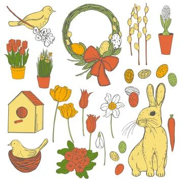 Easter Bunny with flowers. Vector   illustration. Stockillustratie
