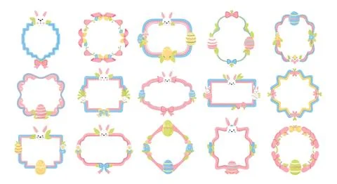 Easter Bunny Frames Collection: Cute Decorative Borders with Eggs and Flowers 스톡 일러스트