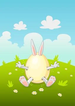 Easter bunny get out of egg - outdoor nature background Stock Illustration