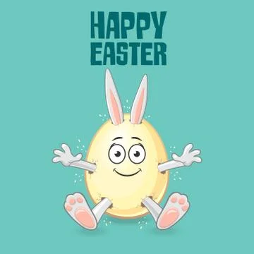 Easter bunny get out of egg with smiling emoji face Stock Illustration