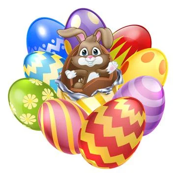 Easter Bunny Giant Chocolate Easter Eggs Cartoon Stock Illustration