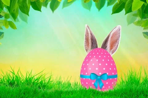 Easter bunny gift egg wrapping diy idea. Minimal easter concept Stock Photos