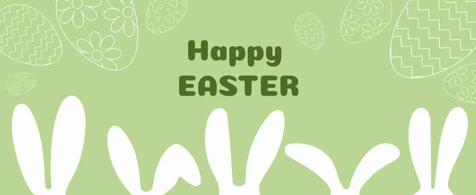 Easter bunny graphic drawing, horizontal background. vector illustration Stock Illustration