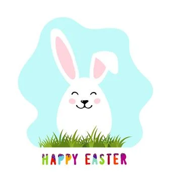 Easter bunny on the grass. An egg with ears and a rabbit face. Decorative design Stock Illustration