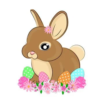 Easter Bunny on Green Grass with Spring Flowers Easter Invitations, Poster, Kids イラスト素材