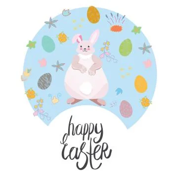 Easter bunny with hand lettering. Stock Illustration