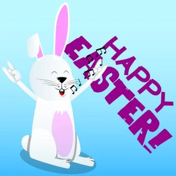 Easter bunny with hands in rocker pose. Vector cartoon character illustration Illustrazione stock