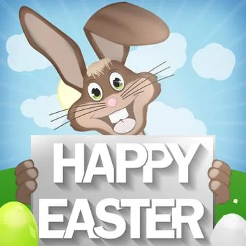 Easter bunny with happy easter creative design Stock Illustration