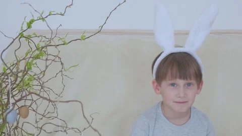 Easter Bunny. Happy easter. A happy, funny boy Stock Footage 149755815