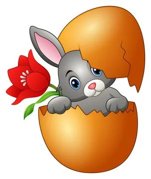 Easter bunny hatched from an egg with red flower Stock Illustration