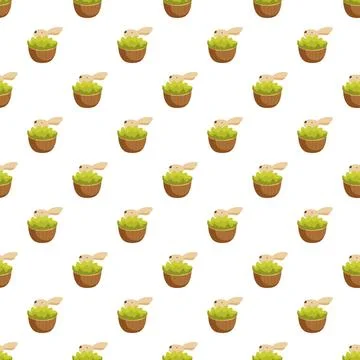 Easter bunny head in green basket pattern イラスト素材