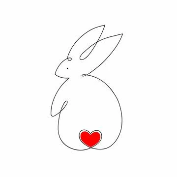 Easter bunny with heart continuous one line drawing. Rabbit simple image Stock Illustration