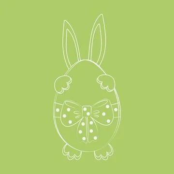Easter Bunny hiding behind Easter Egg decorated Tied ribbon bow with polka dots Stock Illustration