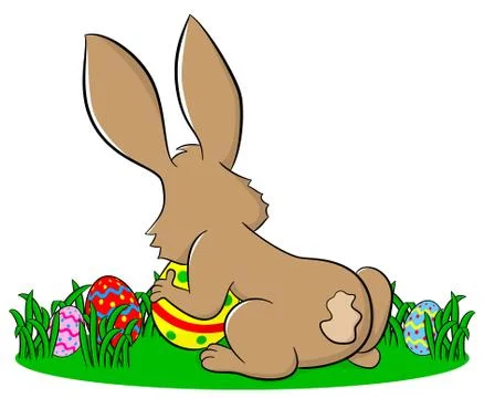Easter bunny hiding eggs Stock Illustration