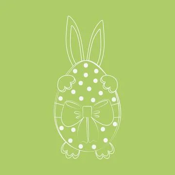 Easter Bunny hold Easter Egg with tied ribbon bow and Polka dots Pattern Outline Stock Illustration
