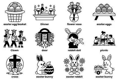 Easter Bunny is holding a basket of Easter eggs Illustrazione stock