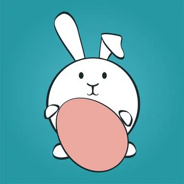 Easter bunny holding Easter egg on truquoise background. Vector illustration Stock Illustration