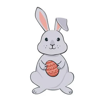 Easter bunny holding Easter egg. Happin Easter banner vector illustration Stock Illustration