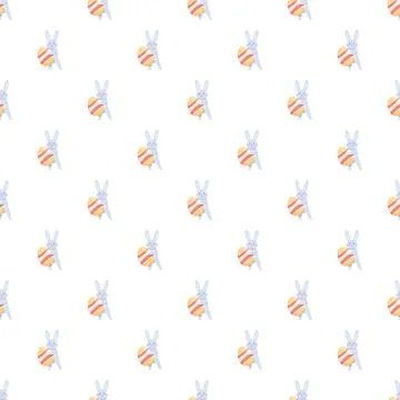 Easter bunny holding egg seamless repeating pattern Stock Illustration