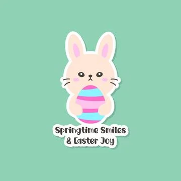 Easter Bunny Holding Egg with Springtime Smiles and Easter Joy Text Stock Illustration
