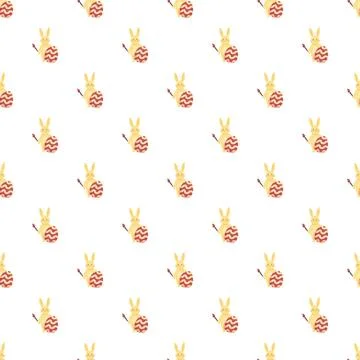 Easter bunny holding painted egg seamless pattern Stock Illustration