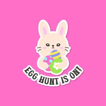 Easter Bunny Holding Three Painted Eggs with Egg Hunt is On Text Illustrazione stock