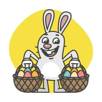 Easter Bunny Holds Two Baskets with Eggs Stock Illustration