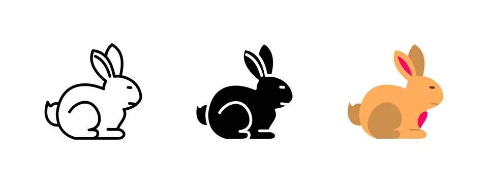 Easter bunny icon. Cute rabbit sitting with perked ears vector illustration.. Stock Illustration