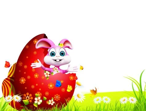 Easter Bunny inside big red egg Ilustração Stock